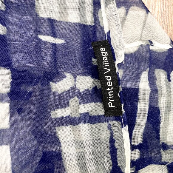 Printed Village scarf / wrap - navy, white and gray geometric - Picture 7 of 7